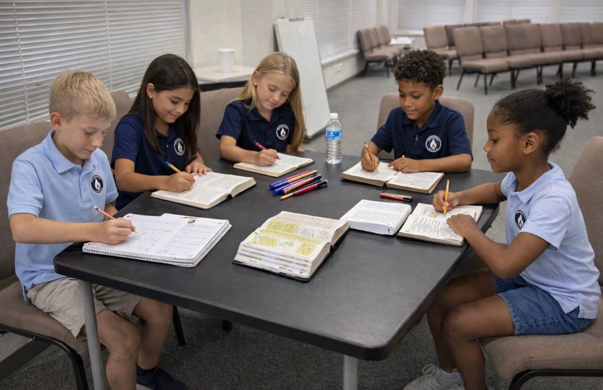 Casa Christian Academy students studying the Bible together